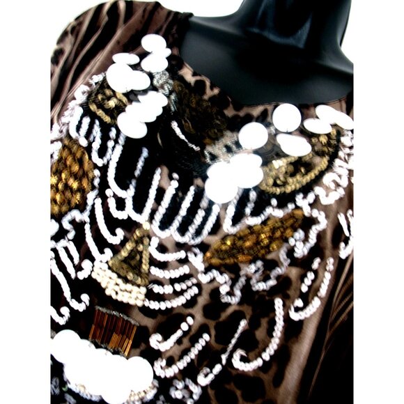 Changes by Together Stretch Abstract Print Black/Tan/Silver beading, Size 18 - Picture 10 of 13